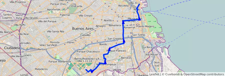 Mapa del recorrido V.Soldati-Retiro de la línea 6 en Ciudad Autónoma de Buenos Aires.