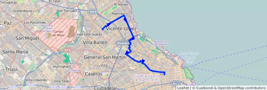 Mapa del recorrido x Maipú y Congreso de la línea 71 en Аргентина.