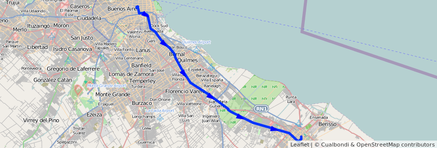 Mapa del recorrido 1 de la línea 129 (plaza) en Provincia di Buenos Aires.