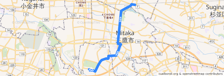 Mapa del recorrido Bus 吉04 深大寺->吉祥寺駅 de la línea  en 東京都.