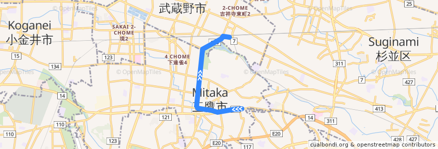 Mapa del recorrido Bus 吉02 下本宿->吉祥寺駅 de la línea  en Токио.