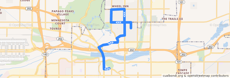 Mapa del recorrido bus OE EB de la línea  en Tempe.