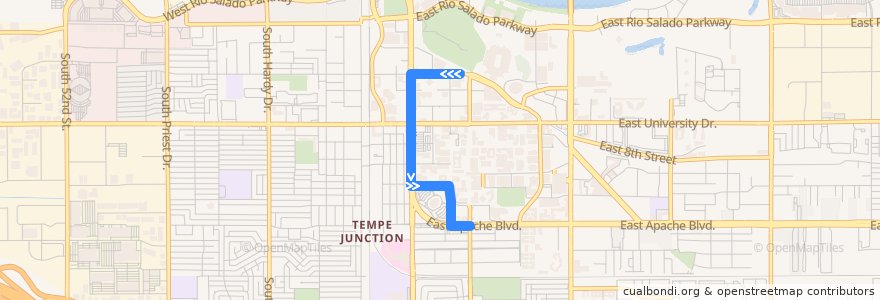 Mapa del recorrido bus FLASH EB de la línea  en Tempe.