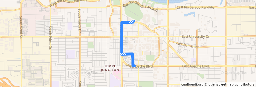 Mapa del recorrido bus FLASH WB de la línea  en Tempe.