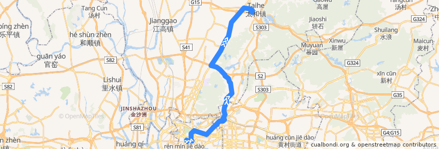 Mapa del recorrido 833路(广卫路总站-太和总站) de la línea  en 광저우시.