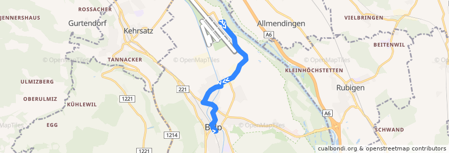 Mapa del recorrido Bus 160: Bern Flughafen => Belp Bahnhof de la línea  en Belp.