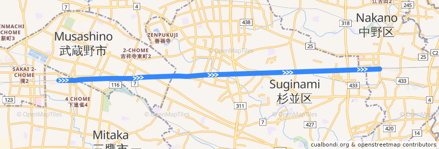 Mapa del recorrido 東京地下鉄の直通運転 - 中央線 de la línea  en 东京都/東京都.