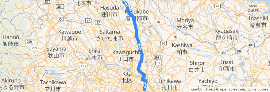 Mapa del recorrido 東京地下鉄の直通運転 - スカイツリーライン de la línea  en Japão.