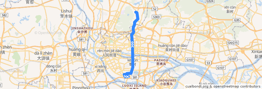 Mapa del recorrido 836路(海珠客运站总站-白云山制药厂总站) de la línea  en Canton.