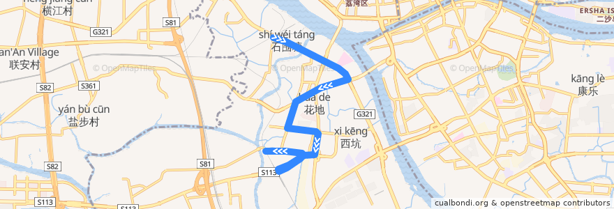 Mapa del recorrido 838路(南方茶叶市场总站-龙溪村委总站) de la línea  en Liwan.