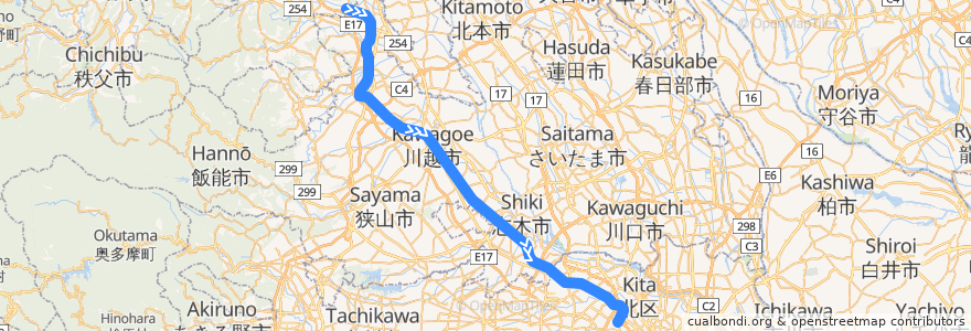 Mapa del recorrido 東武東上線 de la línea  en Saitama Prefecture.