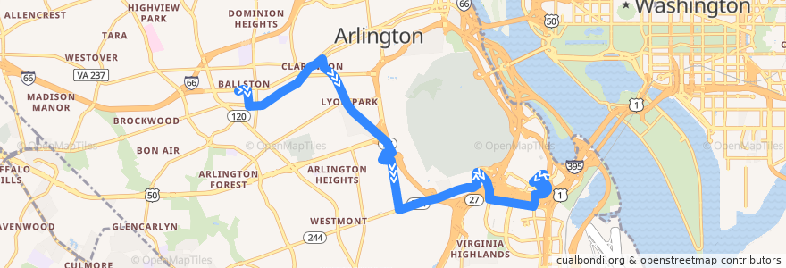 Mapa del recorrido ART 42 Ballston - Pentagon de la línea  en Arlington.