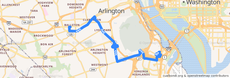 Mapa del recorrido ART 42 Pentagon - Ballston de la línea  en Arlington.