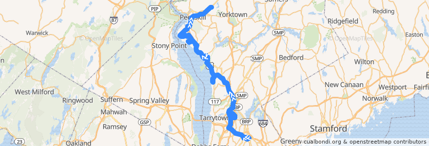 Mapa del recorrido Bus 14: N BROADWAY @ MAIN ST => Cortlandt Town Center (Walmart) de la línea  en Westchester County.