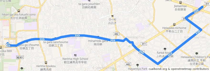 Mapa del recorrido 光04: 光が丘駅=>練馬北町車庫 de la línea  en Нерима.