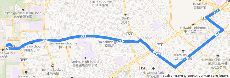 Mapa del recorrido 光04: 練馬北町車庫=>光が丘駅 de la línea  en Nerima.