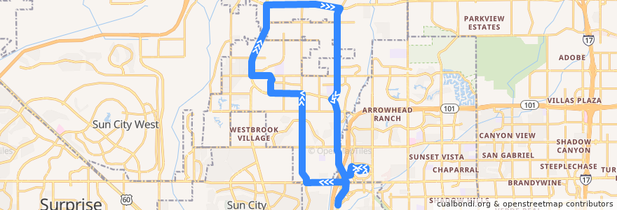Mapa del recorrido bus POGO Clockwise de la línea  en Peoria.