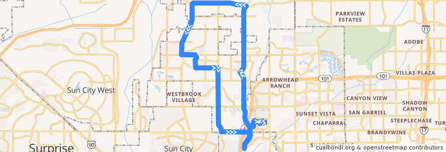 Mapa del recorrido bus POGO Counter Clockwise de la línea  en Peoria.