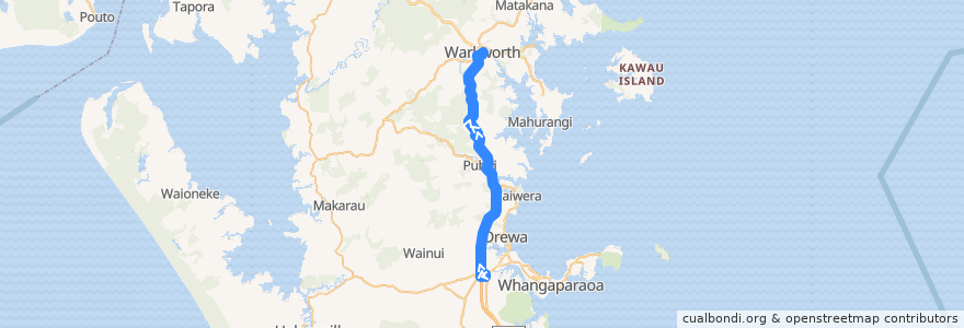 Mapa del recorrido Hibiscus Coast Station to Warkworth de la línea  en Rodney.