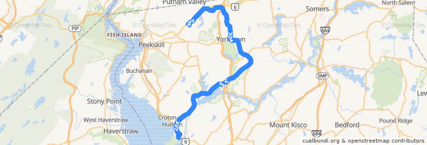 Mapa del recorrido Bus 10: Cortlandt Town Center (Walmart) => CROTON HARMON RAILROAD STATION de la línea  en Westchester County.