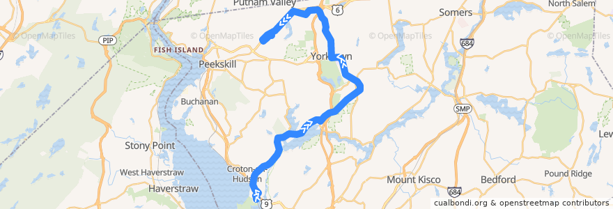 Mapa del recorrido Bus 10: CROTON HARMON RAILROAD STATION => Cortlandt Town Center (Walmart) de la línea  en Westchester County.