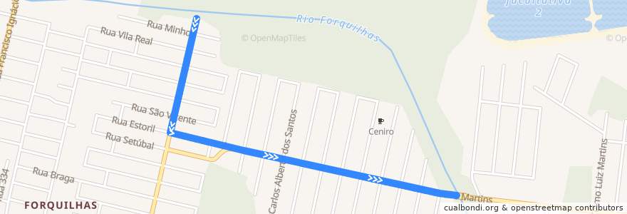 Mapa del recorrido Ônibus 0131 - Lot. Ceniro via Jardim das Palmeiras,  TICEN => Ceniro de la línea  en São José.