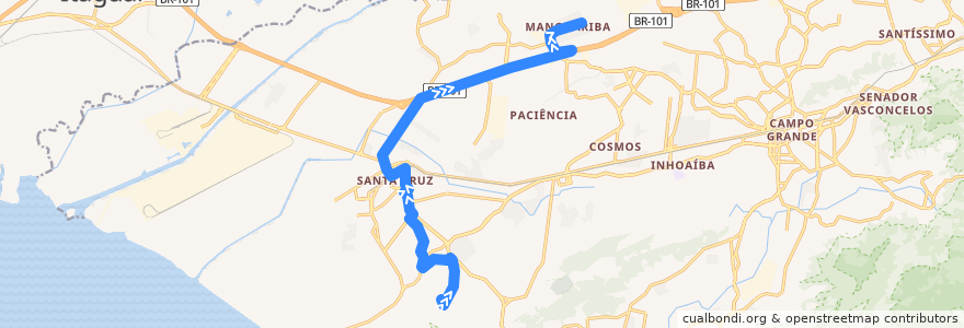 Mapa del recorrido Ônibus 813 - Santa Cruz → Manguariba de la línea  en Río de Janeiro.