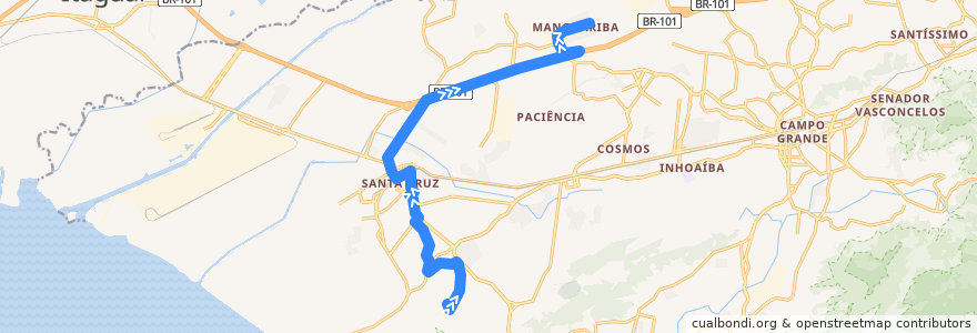 Mapa del recorrido Ônibus 813 - Santa Cruz → Manguariba de la línea  en Рио-де-Жанейро.