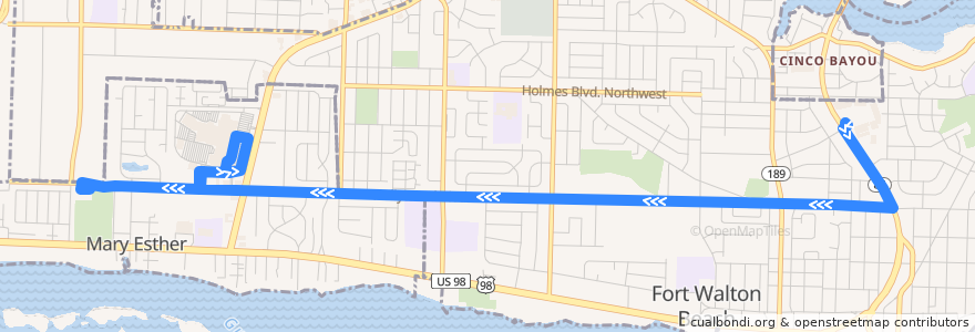 Mapa del recorrido Route 2: Uptown Station => Mary Esther Post Office de la línea  en Okaloosa County.