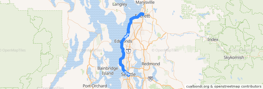 Mapa del recorrido Sound Transit Sounder North: Seattle => Everett de la línea  en Washington.