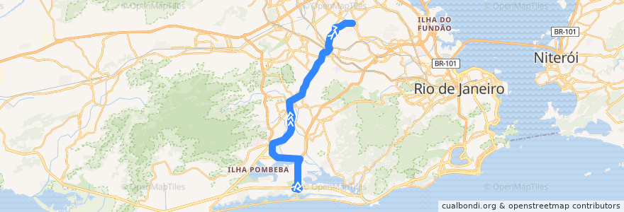 Mapa del recorrido BRT 31 - Alvorada → Vicente de Carvalho de la línea  en Río de Janeiro.