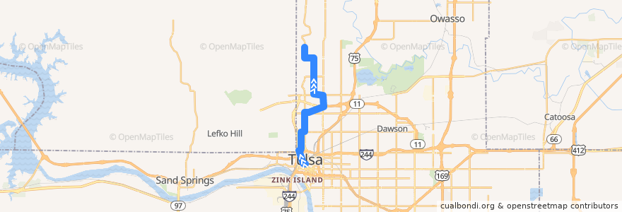 Mapa del recorrido MLK/Hartford de la línea  en Tulsa.
