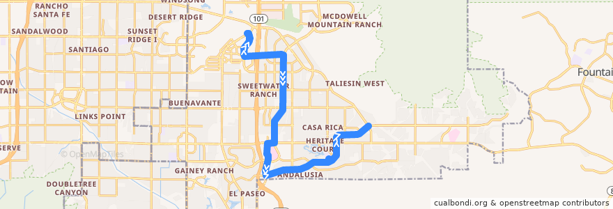 Mapa del recorrido bus MSTG SB de la línea  en Scottsdale.