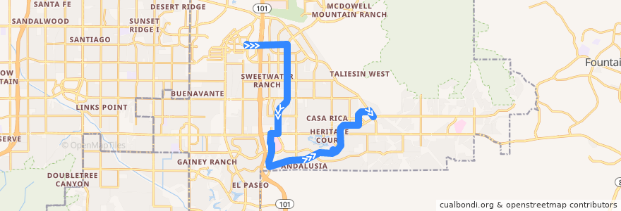Mapa del recorrido bus MSTG NB de la línea  en Scottsdale.