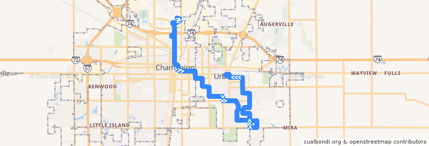 Mapa del recorrido MTD 2U Red Weekday - Daytime de la línea  en Champaign County.