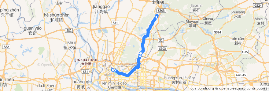 Mapa del recorrido 862B路[广州火车站(草暖公园)总站-沙太路北总站] de la línea  en گوانگ‌ژو.