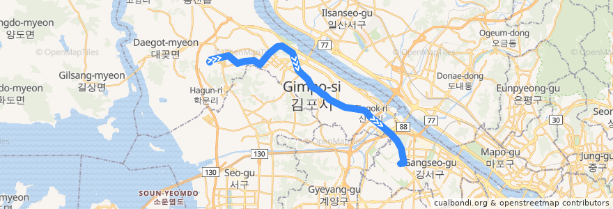 Mapa del recorrido 김포 도시철도 de la línea  en Gimpo-si.