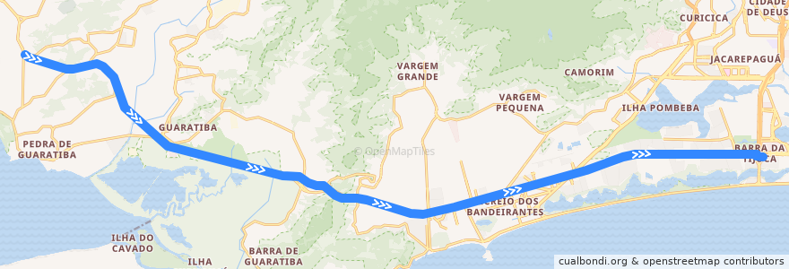 Mapa del recorrido BRT 12 - Pingo d'Água → Alvorada (pico) de la línea  en Rio de Janeiro.