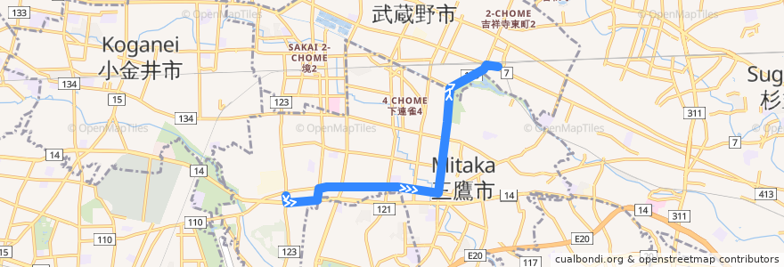 Mapa del recorrido Bus 吉01 大沢->吉祥寺駅 de la línea  en 東京都.