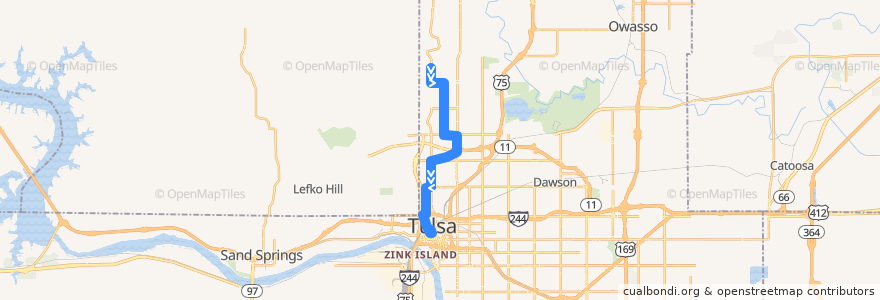 Mapa del recorrido MLK/Hartford de la línea  en Tulsa.