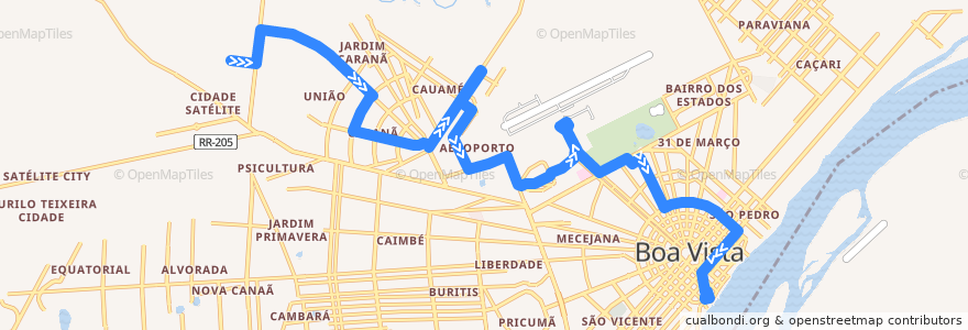 Mapa del recorrido Ônibus 206: Terminal Central → Caranã de la línea  en Boa Vista.