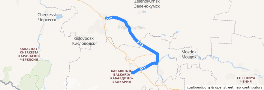 Mapa del recorrido Электропоезд 6314: Минеральные Воды → Нальчик de la línea  en ناحیه فدرالی قفقاز شمالی.