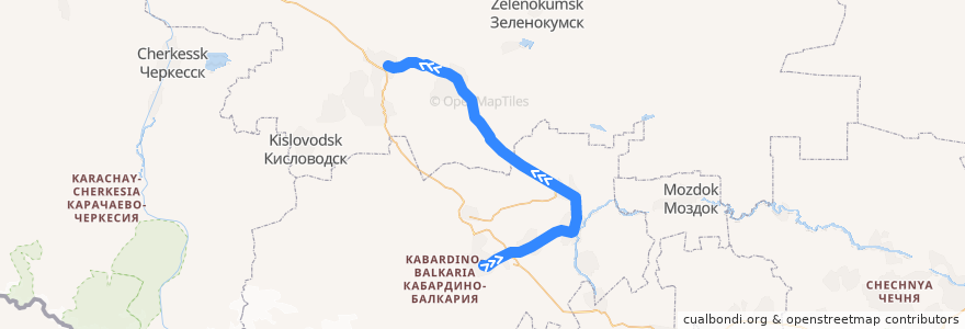 Mapa del recorrido Электропоезд 6405: Нальчик → Минеральные Воды de la línea  en ناحیه فدرالی قفقاز شمالی.