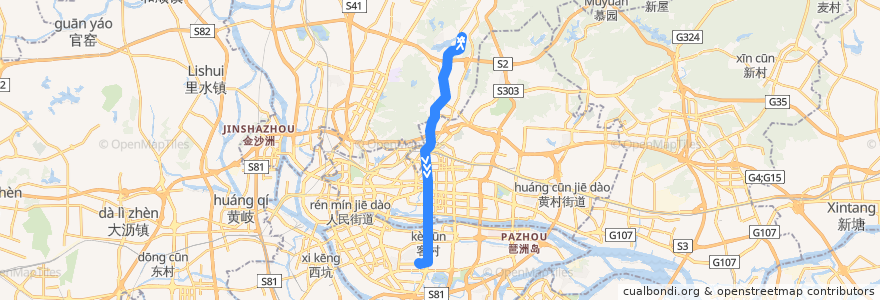 Mapa del recorrido 882快线[广州大道北(南湖山庄)总站-逸景翠园总站] de la línea  en Cantón.