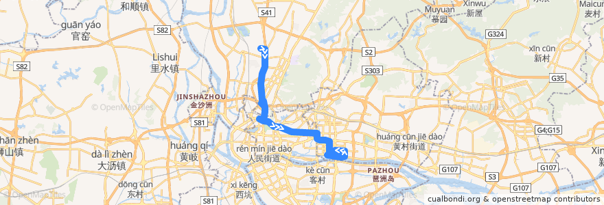 Mapa del recorrido 886路[南悦花苑总站-兴民路(天汇广场)总站] de la línea  en غوانزو.