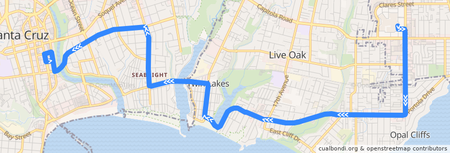 Mapa del recorrido SCMTD 68: Capitola Mall => Santa Cruz de la línea  en Santa Cruz County.