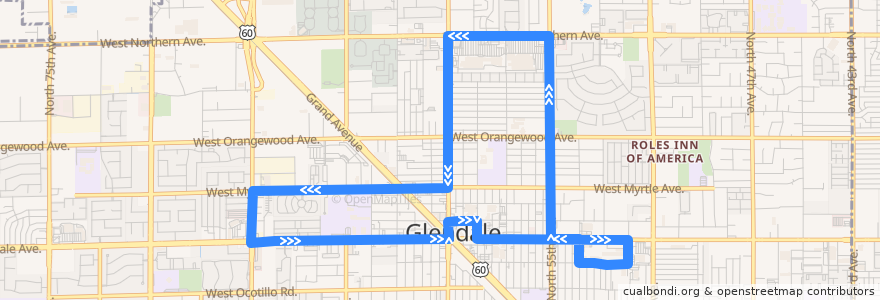 Mapa del recorrido bus GUS1 CC de la línea  en Maricopa County.