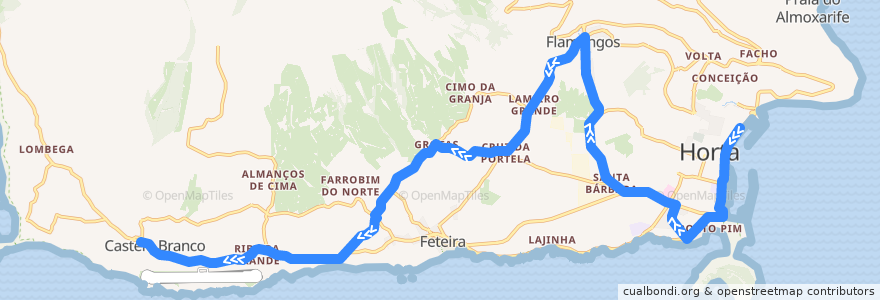 Mapa del recorrido Bus 1B: Avenida (Poiso Novo) => Castelo Branco (Igreja) de la línea  en Horta.