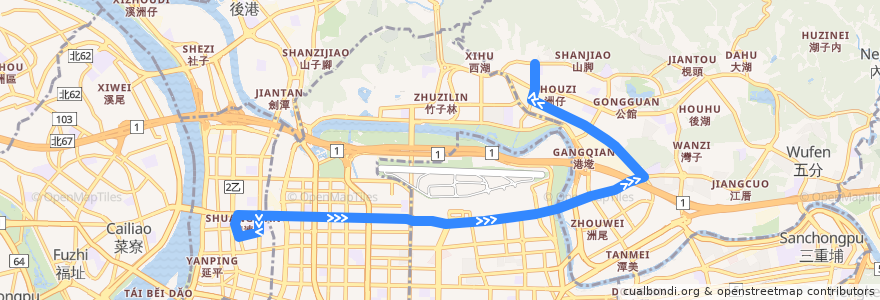 Mapa del recorrido 台北市 內科通勤專車18 捷運民權西路站→內湖科技園區 de la línea  en 臺北市.