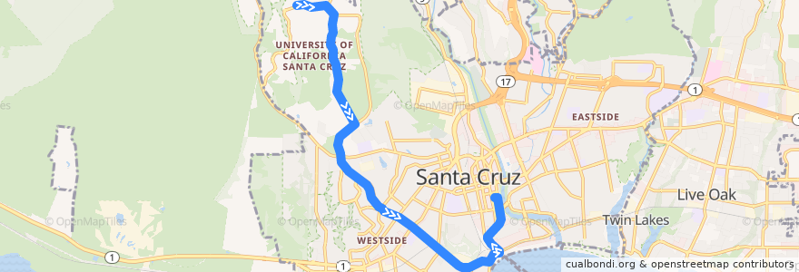 Mapa del recorrido SCMTD 19: UCSC => Santa Cruz de la línea  en Santa Cruz.